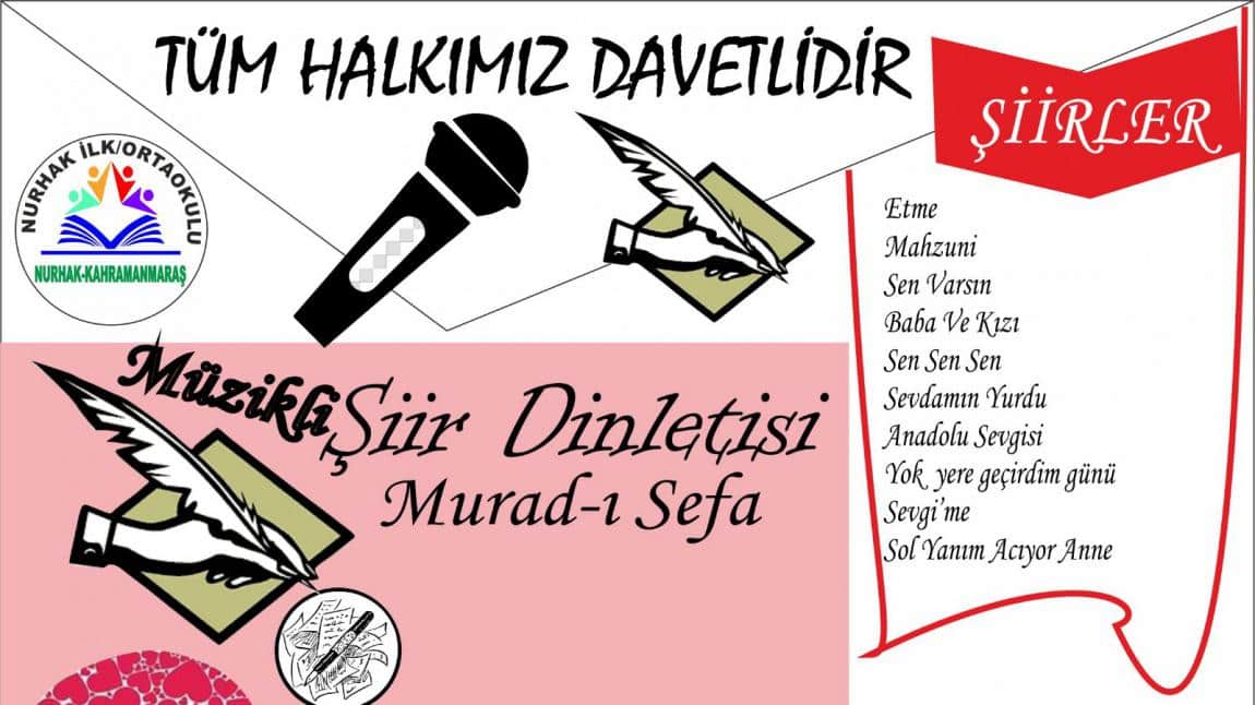 Murad-ı Sefa Şiir Dinletisi...13 Mayıs Cuma günü saat 18.00 Misak-ı Millî Konferans Salonu'nda.